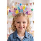 PETEK AKSESUAR HAPPY BİRTHDAY PASTEL RENKLİ TÜLLÜ PONPON PARTİ TACI