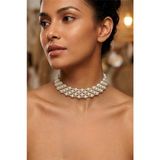 Petek Aksesuar Incili Taşlı Tasma Choker Kolye - Altın