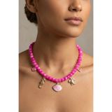 PETEK AKSESUAR PEMBE ALAÇATI CAM BONCUK SEA SHELL CHARM KOLYE