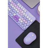 Petek Görünümlü Kablosuz Renkli Klavye Mouse Seti - Retro, Sessiz, Q Türkçe Dizayn (Mor)