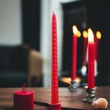 Petek Mum Kırmızı Altın Simli Çam Ağacı Boy 8.5 cm Bal Mumu Beeswax Candle - Çok Renkli