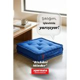 Petek Önü Bisküvi Minder 55X55X14 Pofuduk Balkon Bahçe Minderi Mavi - Acı Kahverengi - Seçenek 1