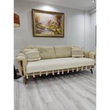 Petek Püsküllü Koltuk Örtüsü Krem Renk Pamuk Kumaş 1 Oturma Alanına Ortudur Dayanıklı ve Şık - 90 x 210 cm