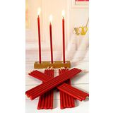 Petekoğlu (20 Adet Kırmızı) Balmumu Mum ve Ahşap Mumluk Dilek Mumu Doğal Petek İnce Uzun Parti Nişan Ritüel Doğum Günü Tören Beeswax Canle