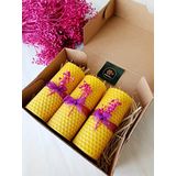 Petekoğlu (3 Adet) 10Cm X4.5Cm Doğal Petek Balmumu Mum 3 Lü Sarma Blok Mum Hediyelik Mum Seti Dekoratif Beeswax Candle