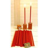 Petekoğlu (50 Adet) Balmumu Mum Ve (3 Adet) Özel Dizayn Ahşap Mumluk Dilek Mumu Doğal Petek Mum Tören Parti Doğum Günü Beeswax Candle (Kırmızı)
