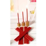 Petekoğlu (50 Adet) Balmumu Mum Ve (3 Adet) Özel Dizayn Ahşap Silindir Mumluk Dilek Mumu Doğal Petek Mum Beeswax Candle (Kırmızı)