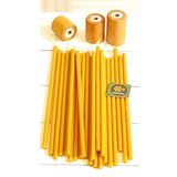Petekoğlu (50 Adet) Balmumu Mum Ve (3 Adet) Özel Dizayn Ahşap Silindir Mumluk Dilek Mumu Doğal Petek Mum Beeswax Candle Sarı