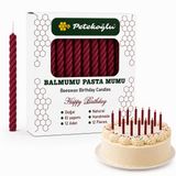 Petekoğlu Balmumu Mum El Yapımı Doğal Küçük Balmumu Pasta Mumları 12 Adet (Bordo)