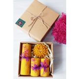 Petekoğlu Dekoratif Doğal Petek Balmumu Mum Büyük Çiçekli Set Bal Mumu Mum Beeswax Candle 4 Lü Set