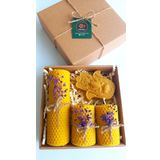 Petekoğlu Doğal Petek Balmumu Mum Hediyelik Dekoratif Set Hamse Bereket Eli Beeswax Canle Gift Set