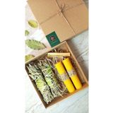 Petekoğlu Doğal Petek Balmumu Mum Hediyelik Set Bal Mumu Mum Beeswax Candle Doğal Ada Çayı Tütsü Palo Santo