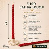 Petekoğlu Kırmızı 2 Adet 27.5 cm Konik Burgulu Balmumu Mum Şamdan Mumu Doğal Petek Balmumu Mum - Çok Renkli