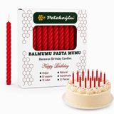 Petekoğlu Kırmızı Balmumu Mum El Yapımı Küçük Boy Doğum Günü ve Pasta Mumu 12'li 6,5 cm