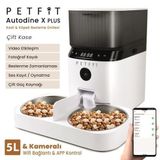 Petfit AutoDine X Plus 5L WiFi Kameralı ÇiftKase Akıllı Otomatik Kedi Köpek Mama Kabı Besleme Ünite Çelik Kase