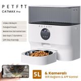 Petfit CatMax Pro 5L WiFi Kameralı Akıllı Otomatik Kedi Köpek Mama Kabı Besleme Ünitesi Sesli Komut+Çelik Kase