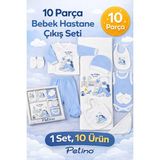 Petino Ayıcık Nakışlı 10 Parça Mavi Yenidoğan Hastane Çıkışı Erkek Bebek – %100 Pamuk Yumuşak Kumaş - 05M-Mavi