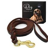 Petiry Hakiki Deri Köpek Tasması, Örgülü Ağır Hizmet Tasması, Küçük Orta Büyük Köpekler için Yumuşak ve Dayanıklı 15,5 Metre Yürüyüş ve Eğitim
