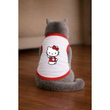 Petite Pati Beyaz Hello K1 Baskili Kedi Tshirt Kedi Kiyafeti (%100 Pamuk Penye) - XL