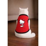 Petite Pati Kırmızı Hello K1 Baskili Kedi Tshirt Kedi Kiyafeti (%100 Pamuk Penye) - 2XL