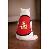 Petite Pati Kırmızı King Cat Baskili Kedi Tshirt Kedi Kiyafeti (%100 Pamuk Penye) - XL