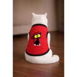 petite pati Kırmızı What Cat Baskili Kedi Tshirt Beden S kedi kiyafeti (%100 pamuk penye)