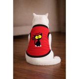 Petite Pati Kırmızı What Cat Baskili Kedi Tshirt Kedi Kiyafeti (%100 Pamuk Penye) - XS