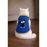Petite Pati Mavi What Cat Baskili Kedi Tshirt Kedi Kiyafeti (%100 Pamuk Penye)