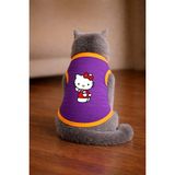 Petite Pati Mor Hello K1 Baskili Kedi Tshirt Kedi Kiyafeti (%100 Pamuk Penye) - XL
