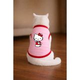 Petite Pati Pembe Hello K1 Baskili Kedi Tshirt Kedi Kiyafeti (%100 Pamuk Penye) - XL