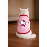 petite pati Pembe Hello K2 Baskili Kedi Tshirt Beden XS kedi kiyafeti (%100 pamuk penye)