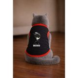 petite pati Siyah Boss Cat Baskili Kedi Tshirt Beden L kedi kiyafeti (%100 pamuk penye)