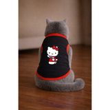 Petite Pati Siyah Hello K1 Baskili Kedi Tshirt Kedi Kiyafeti (%100 Pamuk Penye) - XS
