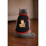 Petite Pati Siyah King Cat Baskili Kedi Tshirt Kedi Kiyafeti (%100 Pamuk Penye)