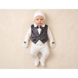 Petite Ponpon Baby Erkek Bebek Lacivert Yelekli Papyonlu Takım - 0 - 3 Ay