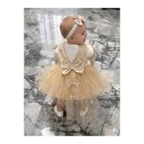 Petite Ponpon Baby Kız Bebek Yenidoğan Hediyelik Mevlüt Elbisesi Gold renk kuyruklu fiyonklu Bebek Mevlütlük Elbise