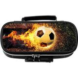 Petityu Alevli Futbol Topu Kilitlenebilir Büyük Boy Kalem Kutu - Siyah - Standart - Kalem Kutusu
