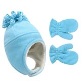 Petityu Bebek Mavisi Polar Yumuşacık Sıcacık Çocuk Bere Eldiven Set 3-6 Yaş