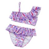Petityu Mor Unicorn Kız Çocuk Fırfırlı Bikini 4-6 Yaş