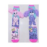 Petityu Peluş Kulaklıklı Köpek Desenli Çorap 4-12 Yaş - Mor - Pembe - 4 - 5 Yaş