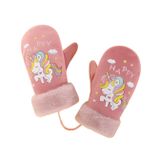 Petityu Sıcacık Tutan Eldiven Kadifemsi Pembe İçi Kürklü Unicorn Happy Kız Çocuk