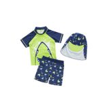 Petityu upf50+ güneş korumalı şort t-shirt şapka mayo set neon yeşil laci shark