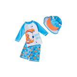 Petityu UPF50+ Güneş Korumalı Yengeç Desenli Turuncu Mavi Beyaz Şort T-shirt Şapka Mayo Seti