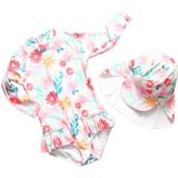 Petityu UPF50+ Şapkalı Güneş Korumalı Uzun Kollu Kız Çocuk Pembe Mayo Şapka Set