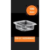 PETKAP Sızdırmaz Düz Kapaklı, Şeffaf Plastik Kap – 250 cc kapasiteli, 100 Adet, Gıda Saklama ve Servis Kabı - 250 ml