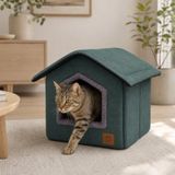 Petlebi 40x40x40 cm Yeşil Ev Modeli Kedi ve Küçük Irk Köpek Yatağı