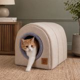 Petlebi 45x33x33 cm Bej Kapalı Kedi ve Küçük Irk Köpek Yatağı