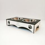 Petmagic 2'Li Ahşap Kedi Mama Kabı Siyah Beyaz