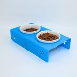 Petmagic Akrilik, Pleksi Kedi, Köpek Beyaz Seramik İkili Mama ve Su Kabı (Gök Mavisi)