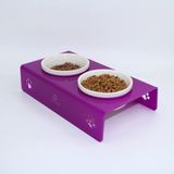 Petmagic Akrilik, Pleksi Kedi, Köpek Beyaz Seramik İkili Mama ve Su Kabı (Mor)